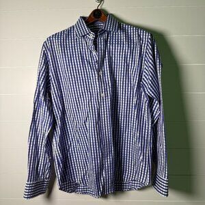 Bugatchi Men's Long Sleeve Button Down Shirt Deep Purple Blue Check